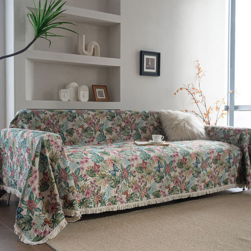 Coperta da divano con motivo tropicale Monstera Butterfly - image 3