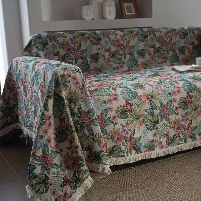 Coperta da divano con motivo tropicale Monstera Butterfly - image 5