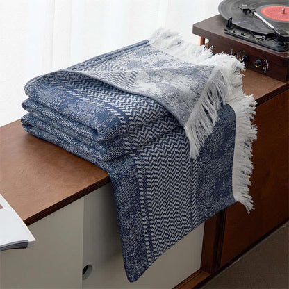 Trapunta moderna in cotone reversibile con nappe in jacquard - Blu scuro - Matrimoniale - image 7