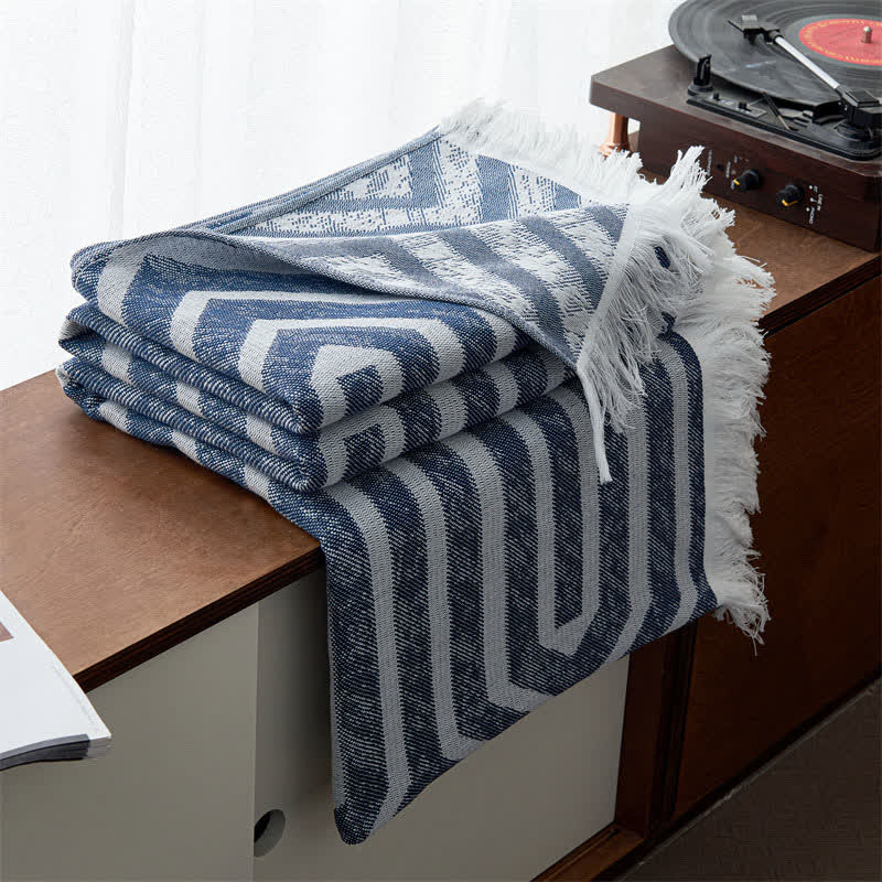 Trapunta reversibile in cotone jacquard a quadri con nappe - Blu scuro - Matrimoniale - image 5