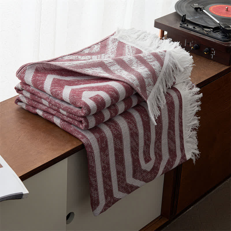 Trapunta reversibile in cotone jacquard a quadri con nappe - Vino - Matrimoniale - image 2