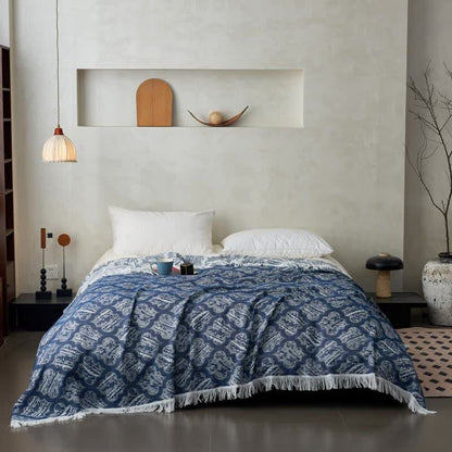 Trapunta reversibile in cotone con nappe e motivo retrò - image 1