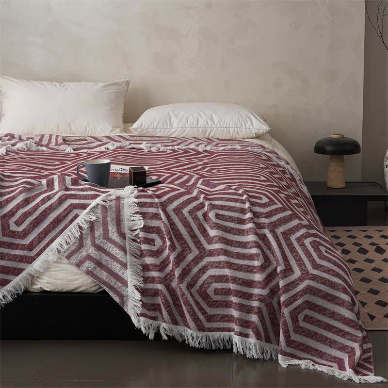 Trapunta reversibile in cotone jacquard a quadri con nappe - image 3