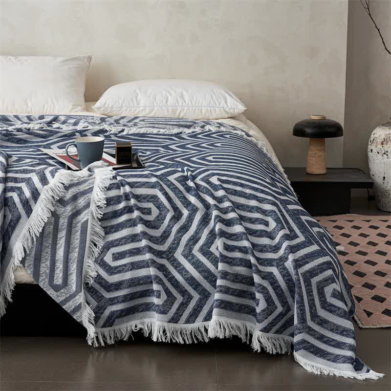 Trapunta reversibile in cotone jacquard a quadri con nappe - image 7