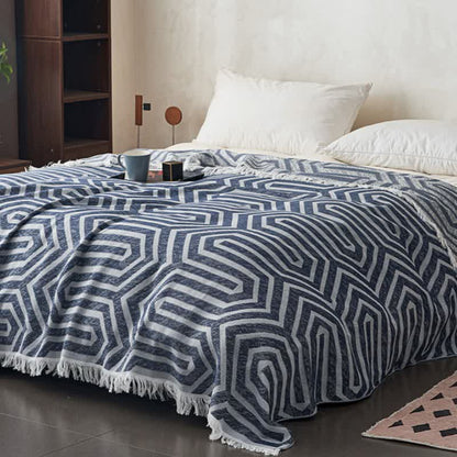 Trapunta reversibile in cotone jacquard a quadri con nappe - image 6