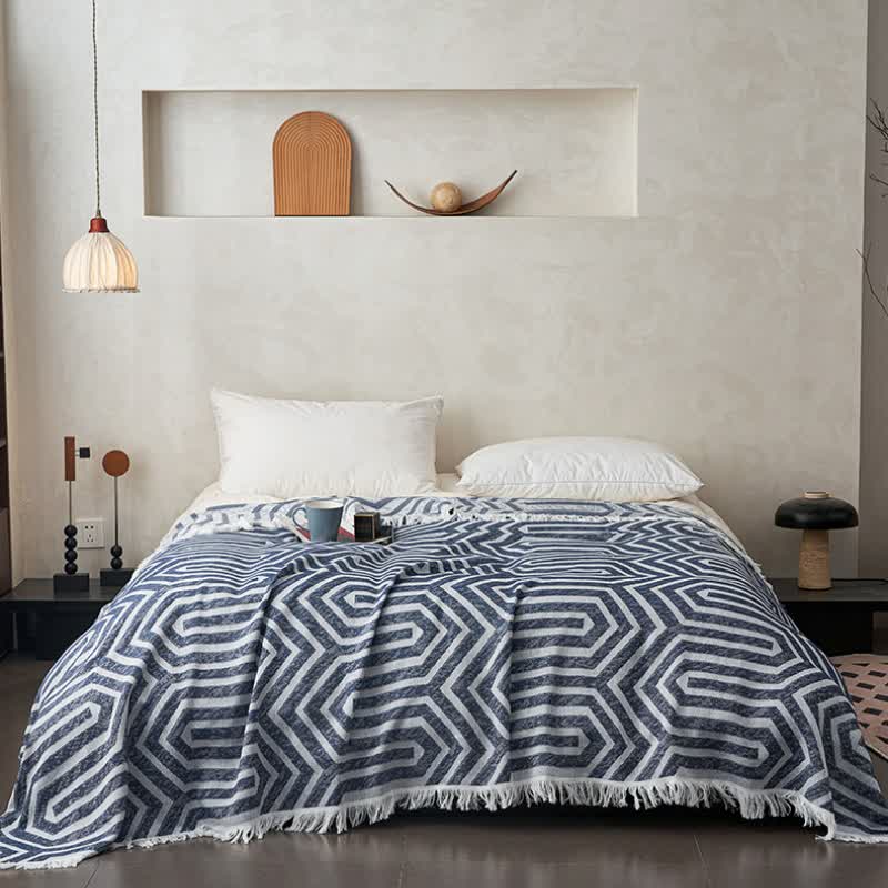 Trapunta reversibile in cotone jacquard a quadri con nappe - image 4