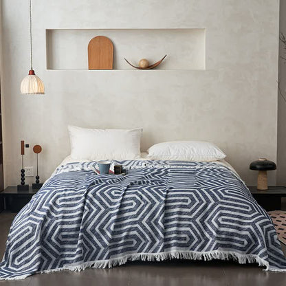 Trapunta reversibile in cotone jacquard a quadri con nappe - image 4