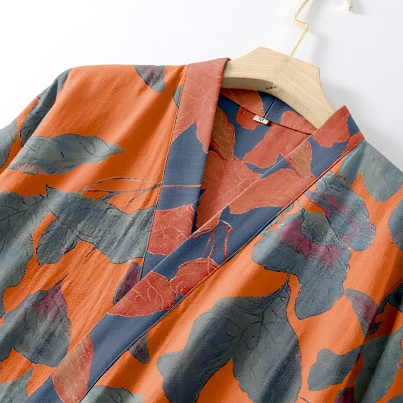 Kimono in garza di cotone con foglie botaniche - image 11