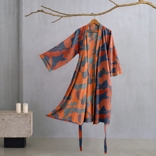 Kimono in garza di cotone con foglie botaniche - Viola - L - image 1