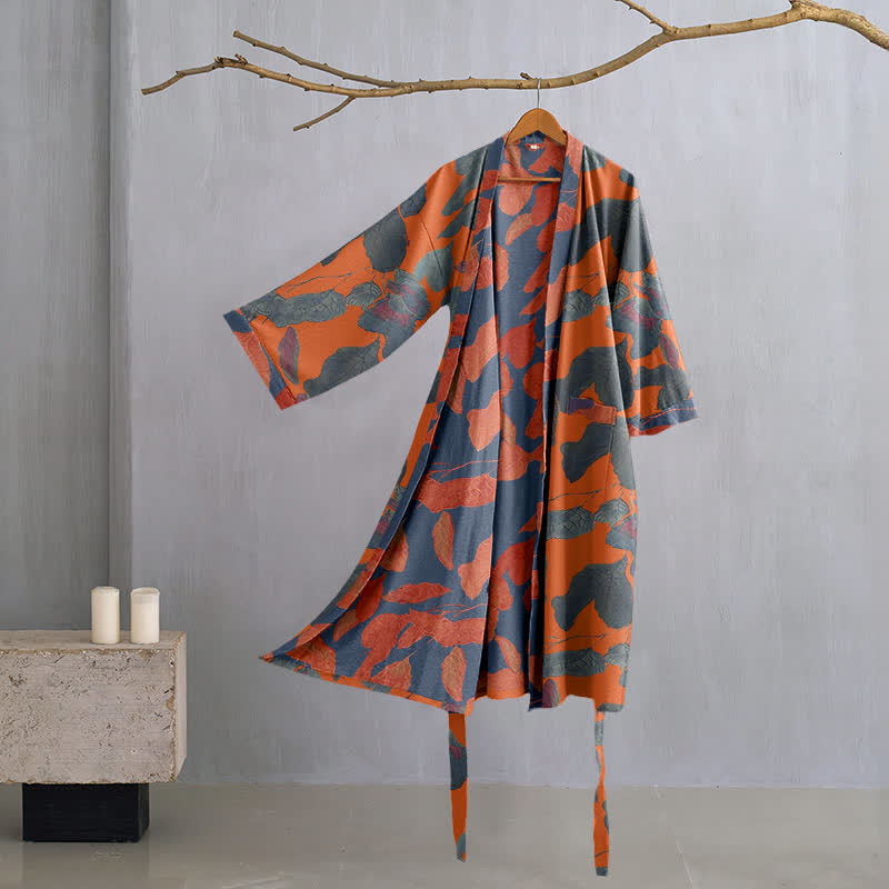 Kimono in garza di cotone con foglie botaniche - Arancia - L - image 8
