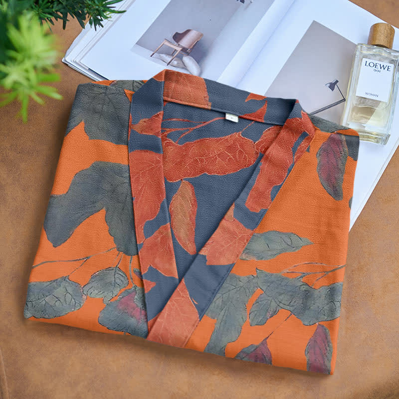 Kimono in garza di cotone con foglie botaniche - image 10