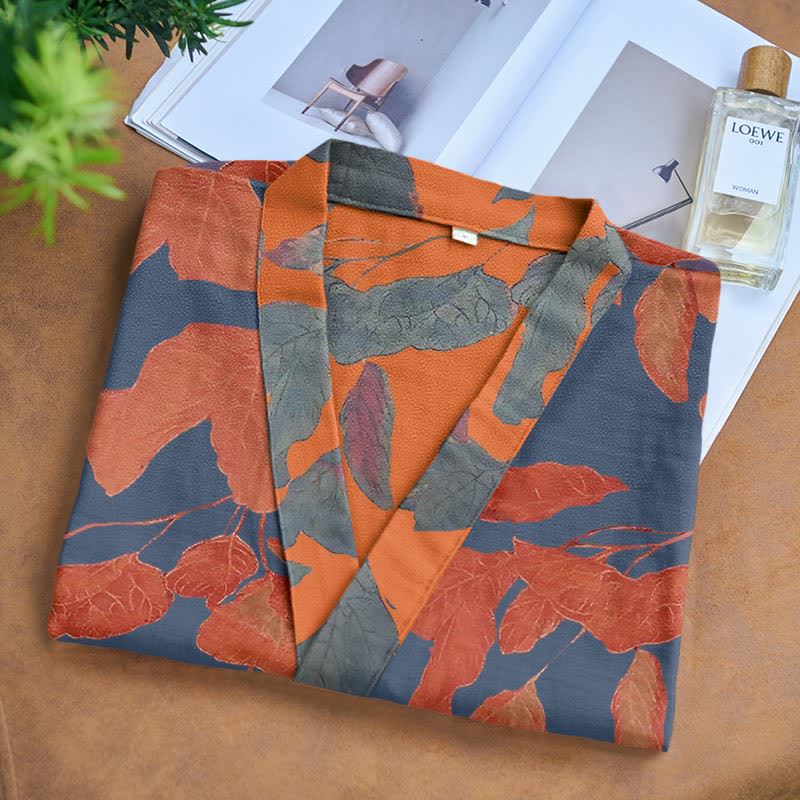 Kimono in garza di cotone con foglie botaniche - image 4
