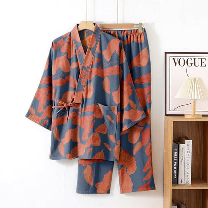Completo da salotto in kimono di cotone con foglie botaniche - Viola - XL - image 2