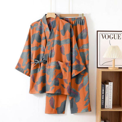 Completo da salotto in kimono di cotone con foglie botaniche - Arancia - XL - image 5