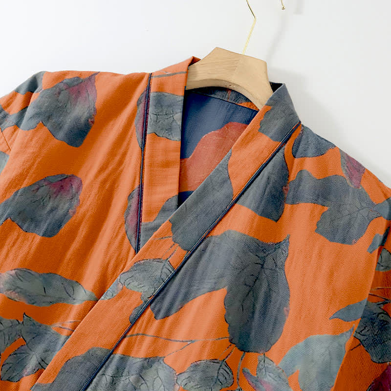 Completo da salotto in kimono di cotone con foglie botaniche - image 6