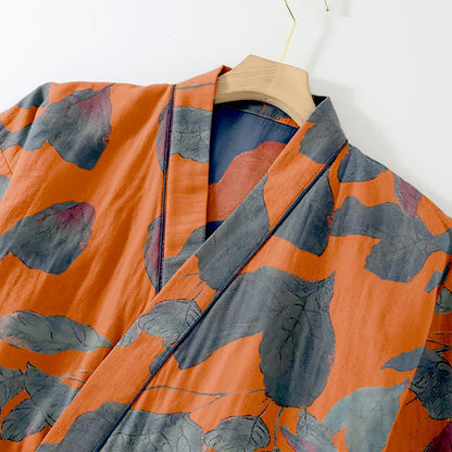 Completo da salotto in kimono di cotone con foglie botaniche - image 6