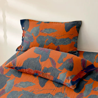 Copriletto in garza di cotone jacquard con foglie botaniche - image 3