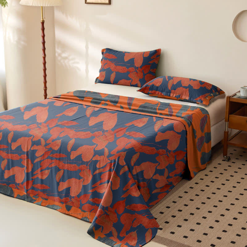 Copriletto in garza di cotone jacquard con foglie botaniche - image 6