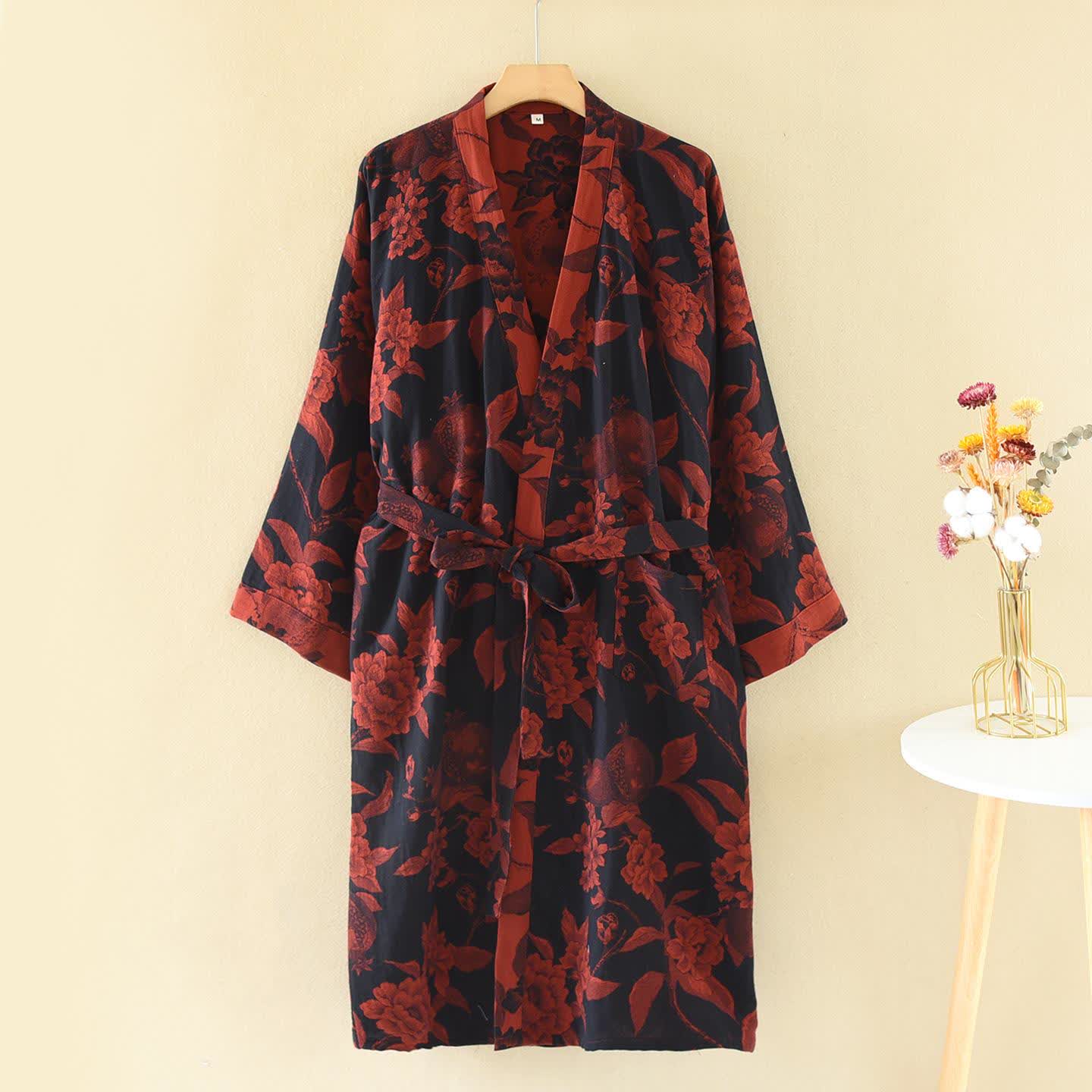 Lussuoso accappatoio kimono in jacquard di cotone color peonia - XL - image 1