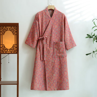 Accappatoio con tasca in garza di cotone floreale vintage - Rosa - XL - image 1