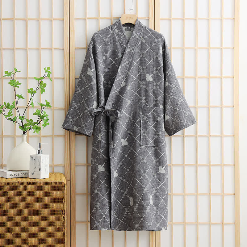 Accappatoio unisex in cotone con tasca a quadri a rombi - Grigio - XL - image 1