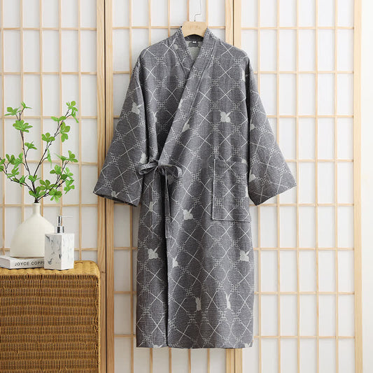Accappatoio unisex in cotone con tasca a quadri a rombi - Grigio - XL - image 1