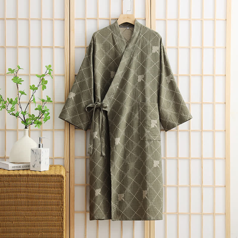 Accappatoio unisex in cotone con tasca a quadri a rombi - Verde - XL - image 2