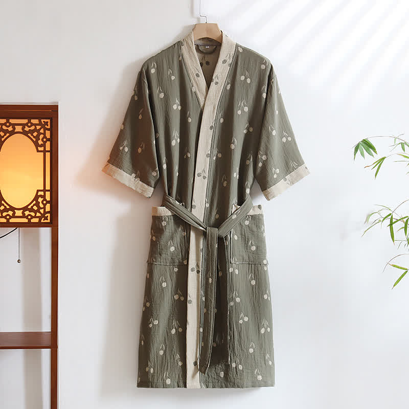 Accappatoio kimono unisex in cotone con tasca a tulipano - Verde - XL - image 3