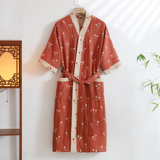 Accappatoio kimono unisex in cotone con tasca a tulipano - Rosa - XL - image 1