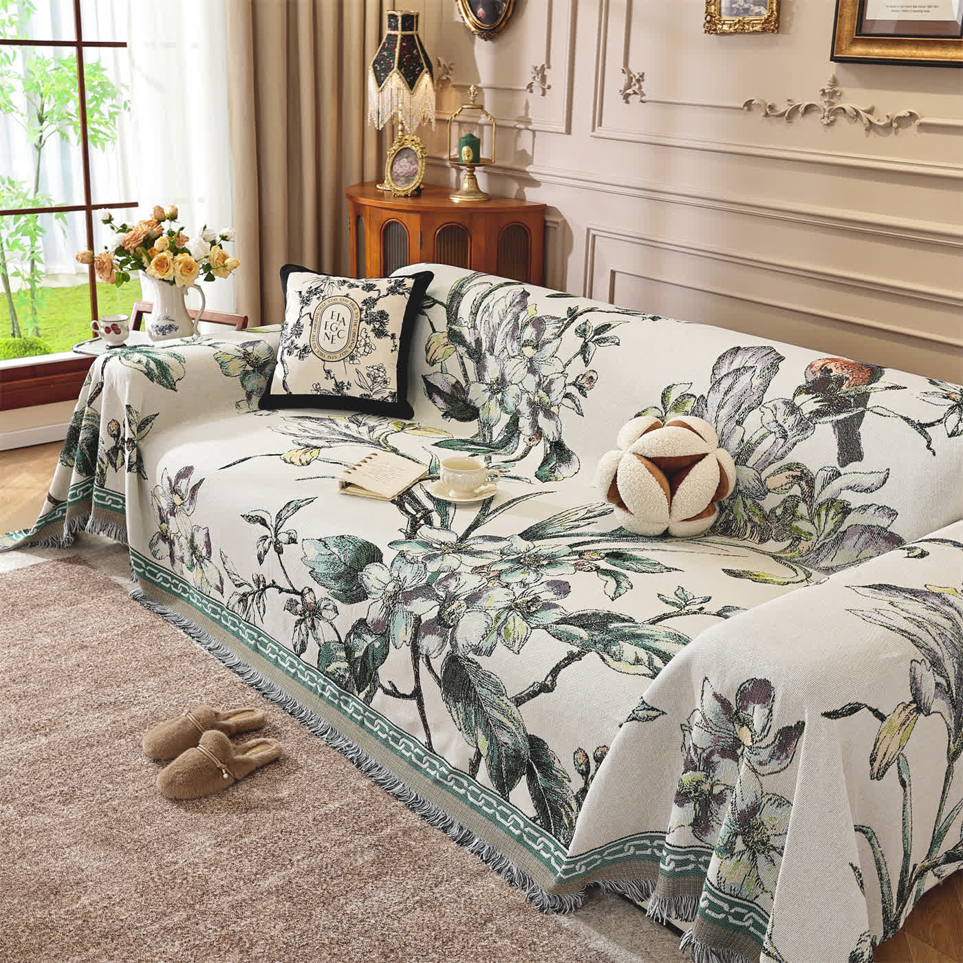 Lussuosa coperta da divano in ciniglia floreale - 180cm x 340cm - image 1