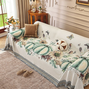 Coperta da divano in ciniglia con motivo zucca e girasole - 180cm x 340cm - image 1