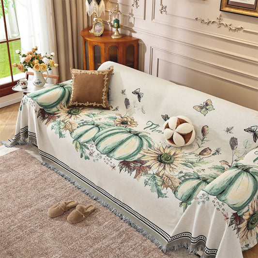 Coperta da divano in ciniglia con motivo zucca e girasole - 180cm x 340cm - image 1