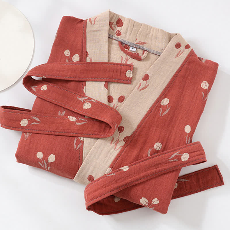Accappatoio kimono unisex in cotone con tasca a tulipano - image 2
