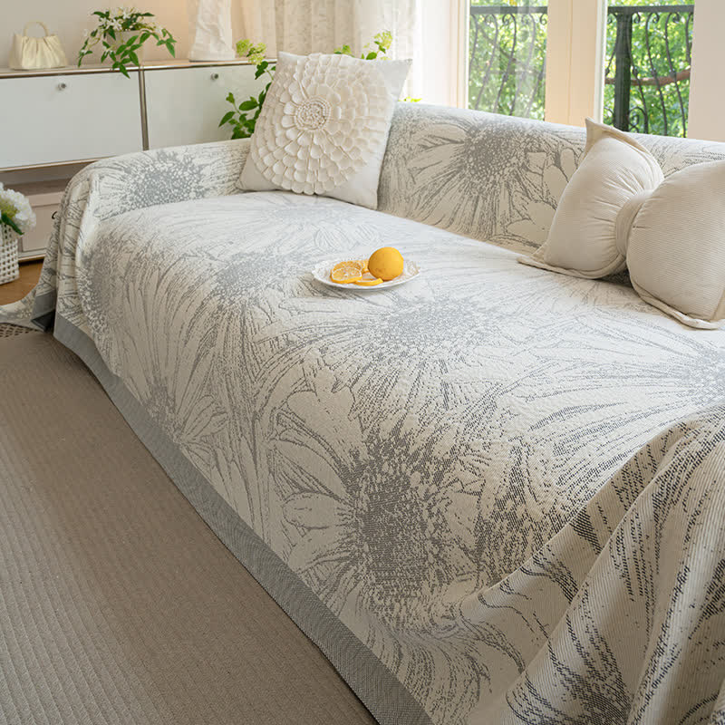 Coperta artistica in ciniglia con motivo girasole - Grigio - 180cm x 340cm - image 5