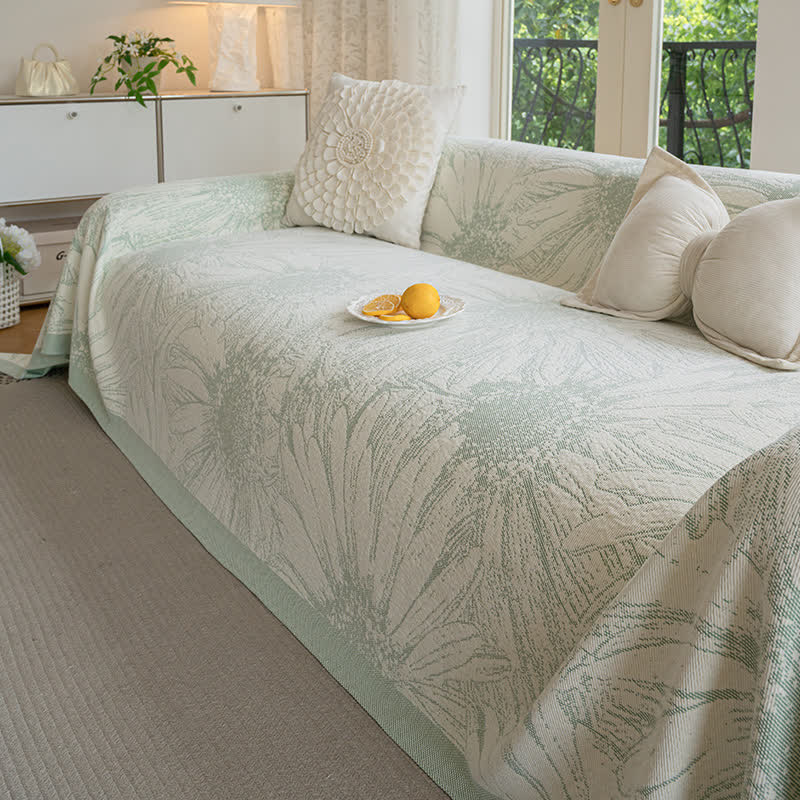 Coperta artistica in ciniglia con motivo girasole - Verde - 180cm x 340cm - image 1
