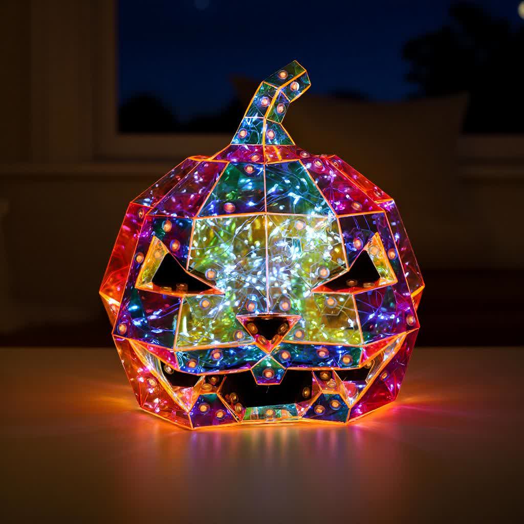 Decorazione con luci infinite a forma di zucca con faccia da fantasma - 2 pezzi - 24.2 cm x 25.5 cm x 24.2 cm - image 2