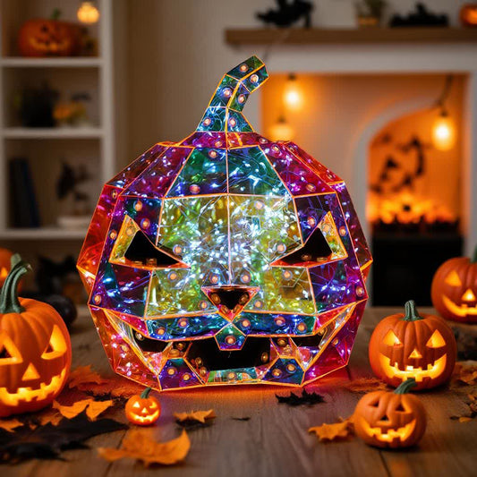 Decorazione con luci infinite a forma di zucca con faccia da fantasma - image 1