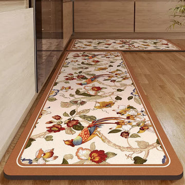 Tappeto assorbente con motivo floreale e uccellino diatomeo - 50x80cm+50x160cm - image 1