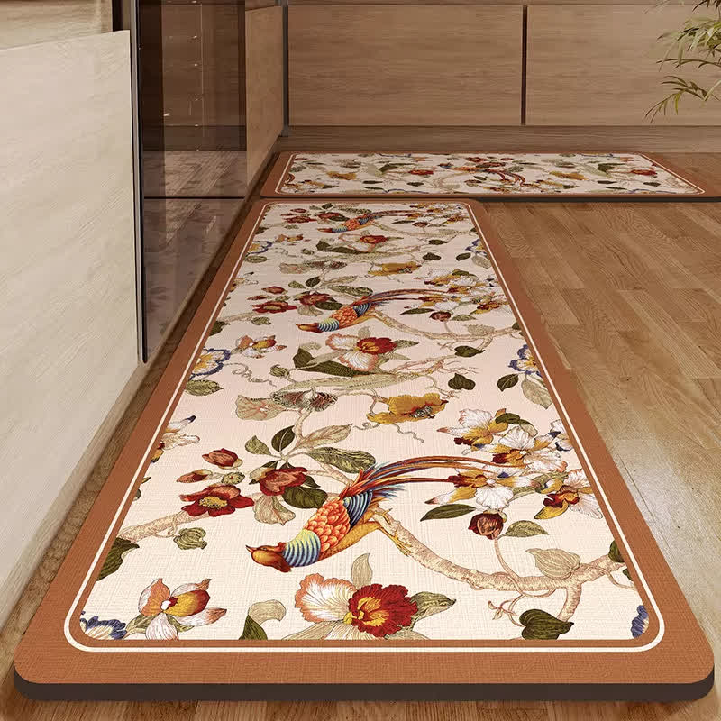 Tappeto assorbente con motivo floreale e uccellino diatomeo - 50x80cm+50x160cm - image 1