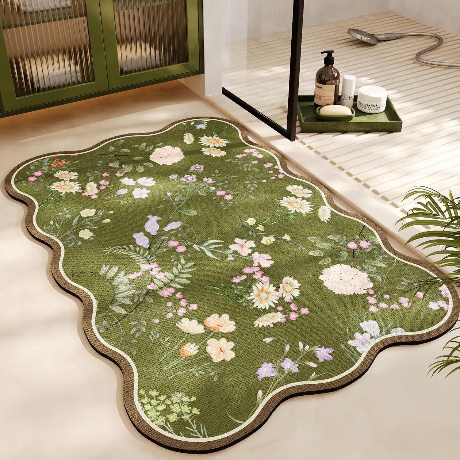Tappetino da bagno antiscivolo floreale in fango diatomeo - B - 60cm x 90cm - image 2