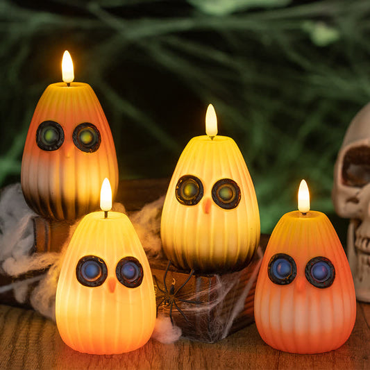 Decorazione luminosa notturna a forma di gufo di Halloween - 1x A+ 1x B+ 1x C+1x D - 4 pezzi - 7.2 cm x 7.2 cm x 9.7 cm - image 1