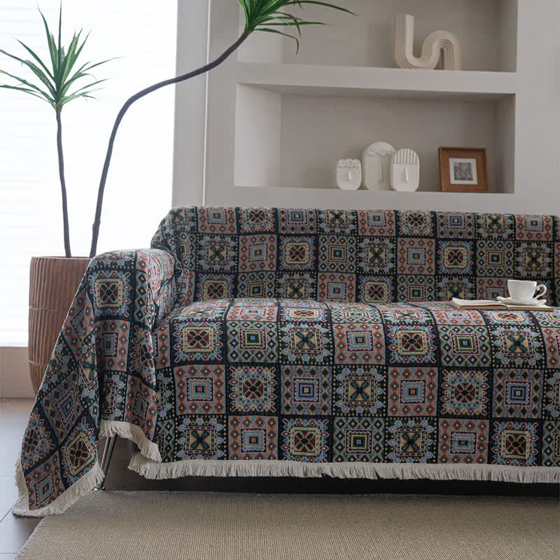Coperta da divano con motivo geometrico a quadri - image 1