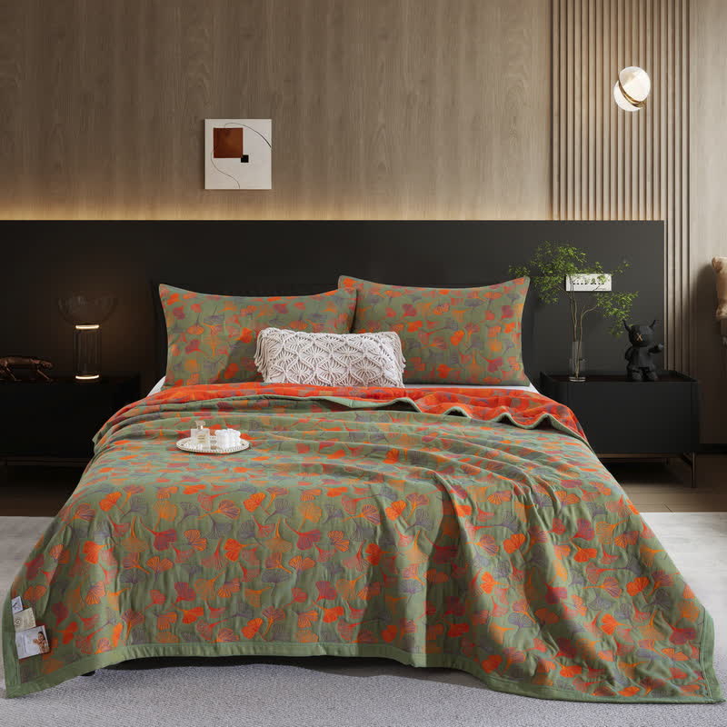 Trapunta in cotone biologico Ginkgo Biloba - Verde - 2 federe - 51cm x 91cm - image 31