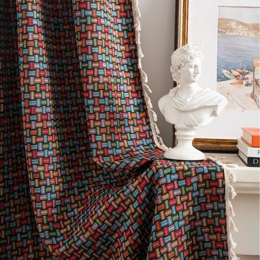 Tende jacquard con nodi geometrici colorati - image 4