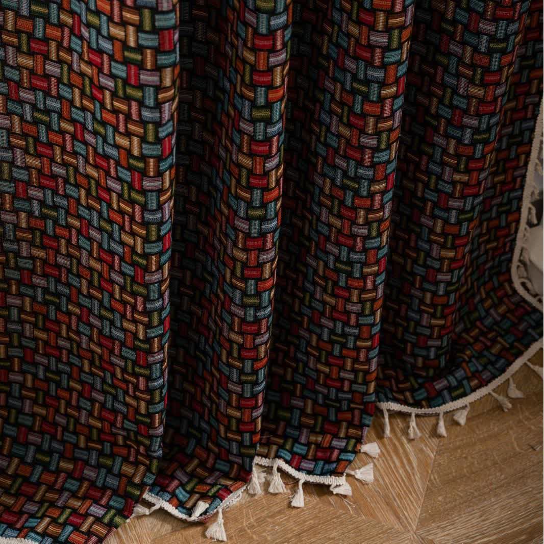 Tende jacquard con nodi geometrici colorati - image 5