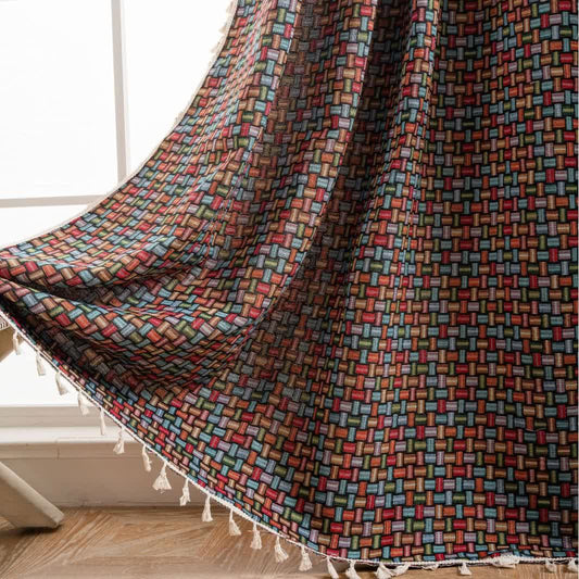 Tende jacquard con nodi geometrici colorati - Tasca per asta - 150cm x 260cm - image 1