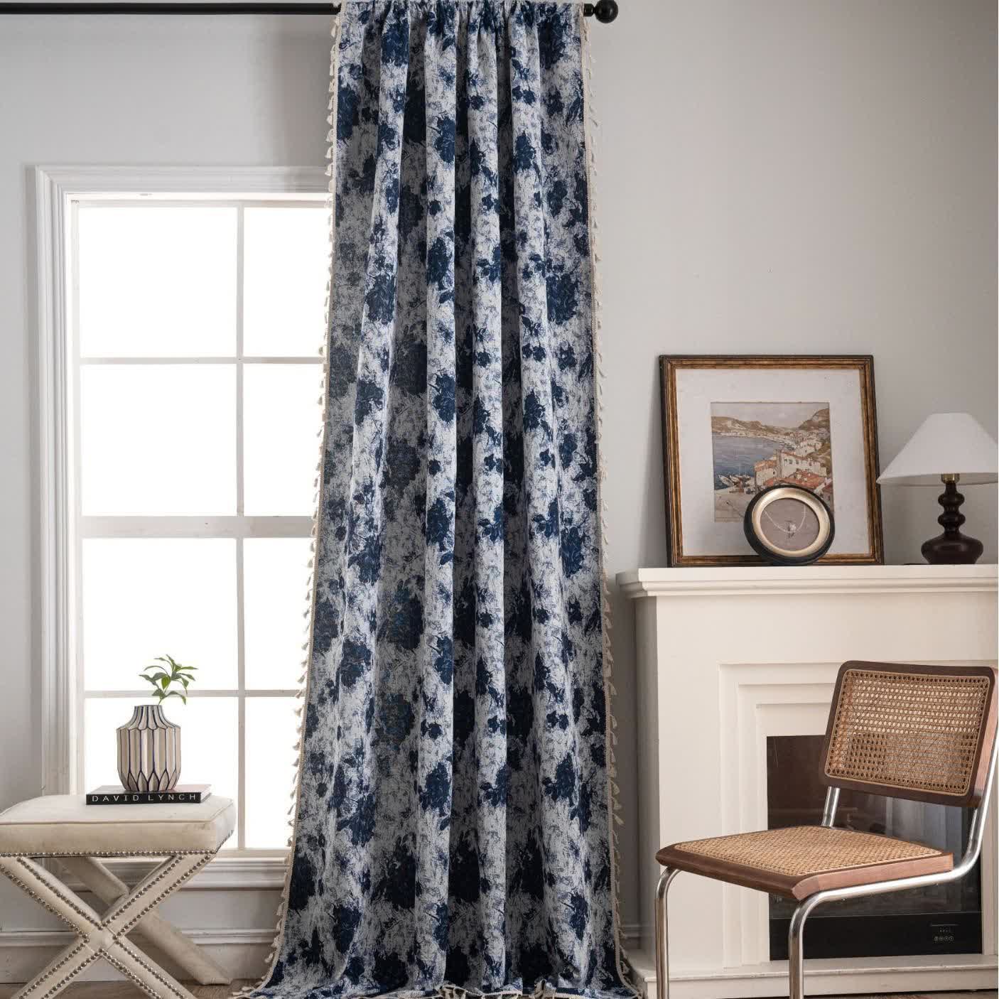 Tende con nappe jacquard astratte blu - image 2