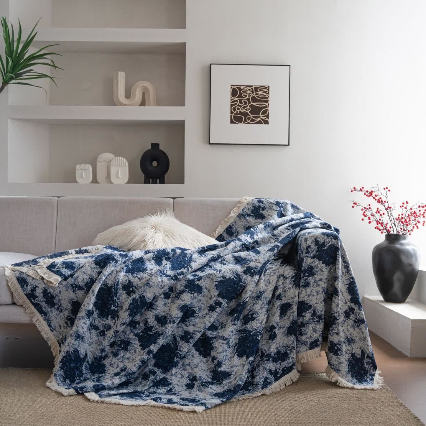 Coperta da divano in jacquard astratto blu - image 2