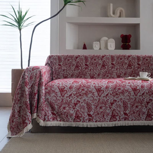 Coperta da divano con motivo floreale a farfalla rossa - 180cm x 340cm - image 1