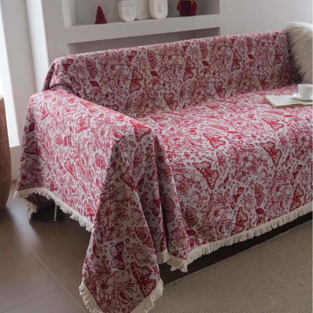 Coperta da divano con motivo floreale a farfalla rossa - image 5